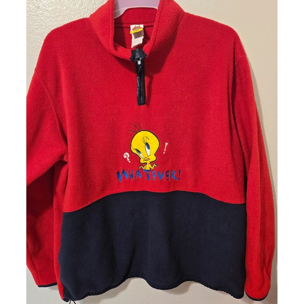 Vintage Warner Bros Looney Tunes Tweety Bird 1/4 Zip Womens Fleece Pullover  2X
